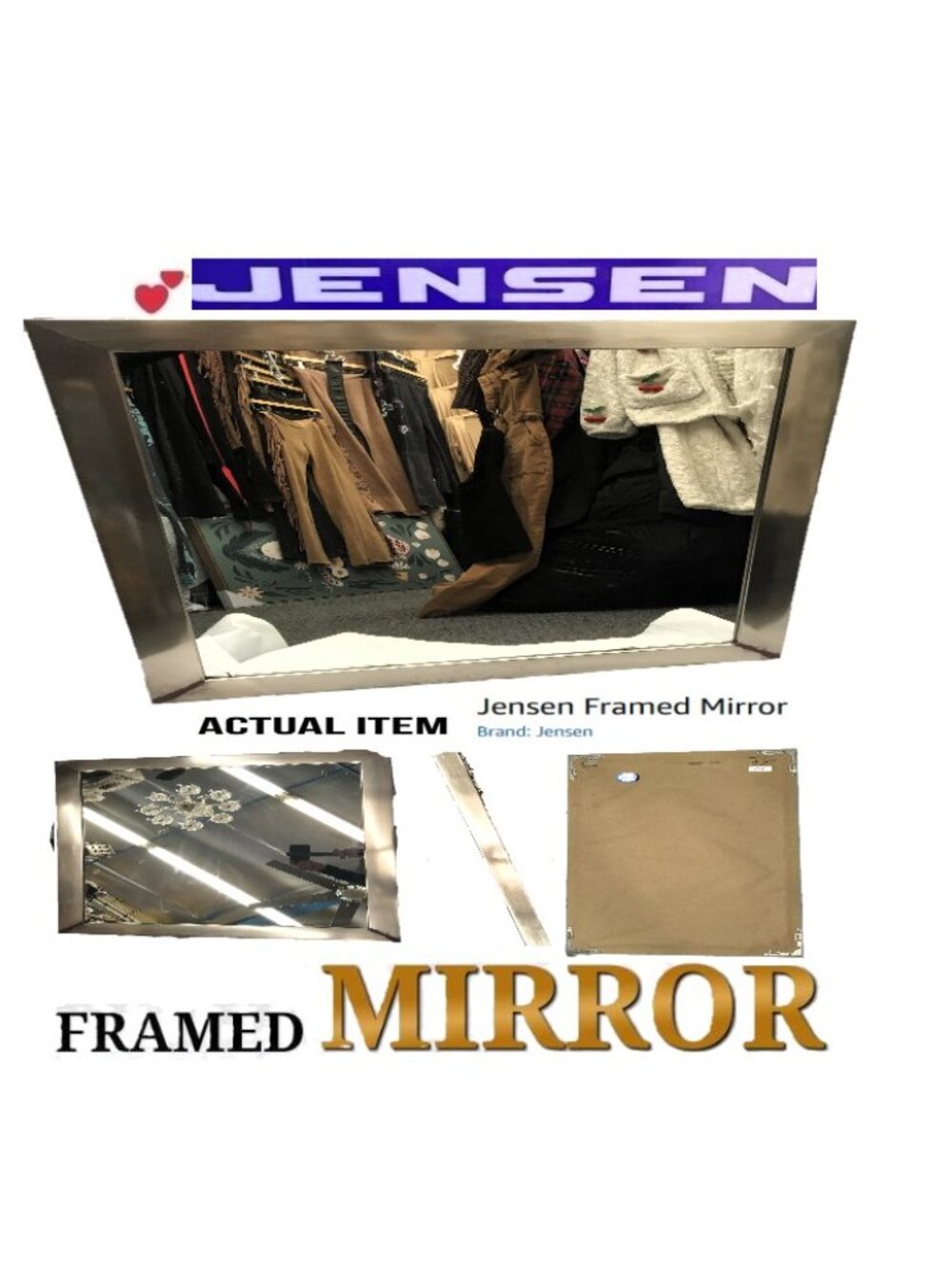 🛑 JENSEN ➕ FRAMED 🆒 MIRROR Chrome Bathroom Contemporary Home Office 💸BUY NOW